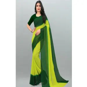 Dual Color Solid Georgette Saree With Matching Blouse - Fashion | Saree With Blouse For Women | Women'S Wear |