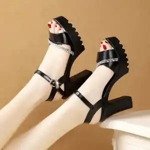 Amazing High Heels One-line Buckle Platform Fashion High Heels Thick Heel Metal Decorative Sandals For Women's