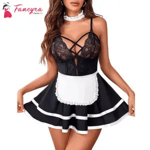 Fancyra Women Sexy Sleepwear Honeymoon Babydoll Maid Costume Lingerie Dress Free Size