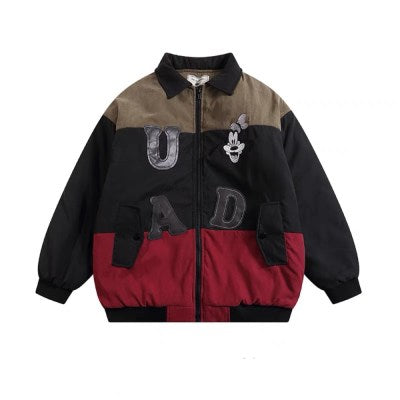 8196 Goofy Letter Printed Quilted Puffer Over Size Jacket