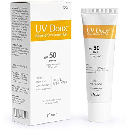 UV Doux Silicone Sunscreen Gel SPF 50 pa+++ UVA/UVB With Broad Spectrum, Water Resistant 100 g