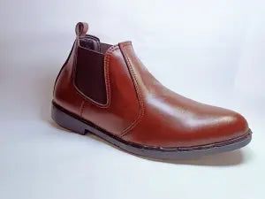 Brown Genuine Leather Chelsea Ankle Boots For Men With Sole Stitching