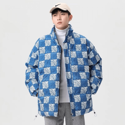M8801 Printed Over Size Puffer Jacket " Blue "