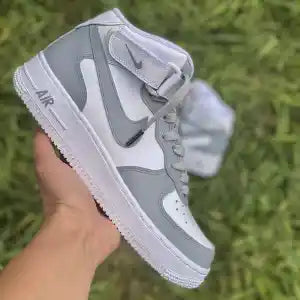 Air Force 1 High Top Grey White Sneaker with Belt for Men
