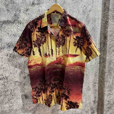 Hawaiian Sun Set Printed Half Shirt " Brown "