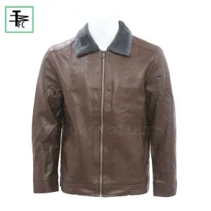 Brown Leather Fur Jacket For Men /Leather Jacket For Men By KTM