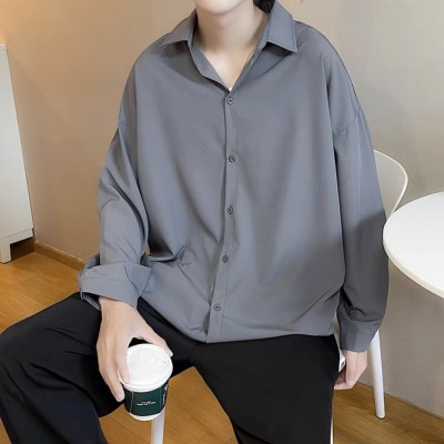 C15 Plain Oversize Long Full Shirt " Grey "
