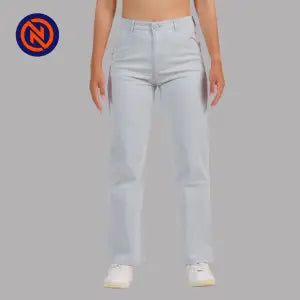 Nepster Light Grey High Rise Stretchable Premium Straight Cotton Pants For Women