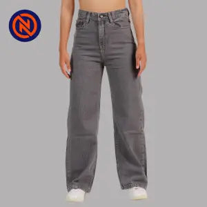 Nepster Grey High Rise Non Stretch Straight Jeans For Women