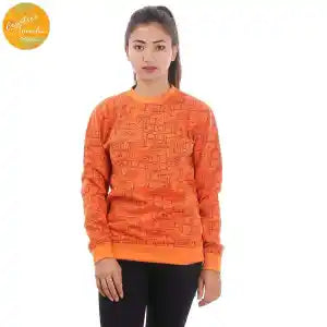 Creative Touch Orange Printed Cotton Fleece Sweatshirt For Women MTP3060