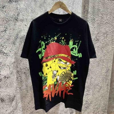 246 Savage Sponge Bob Over Size Vintage T-shirt " Black "