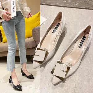 New Style Non Tiring Professional Pointed Square Buckle Single Shoes For Women