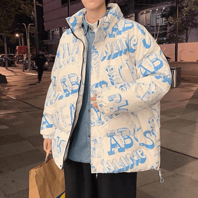 M8804 Printed Over Size Puffer Jacket " Blue "