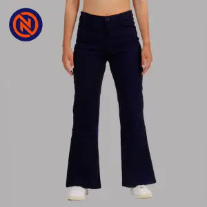 Nepster Navy Blue High Rise Stretchable Fancy Cotton Belly Pants For Women