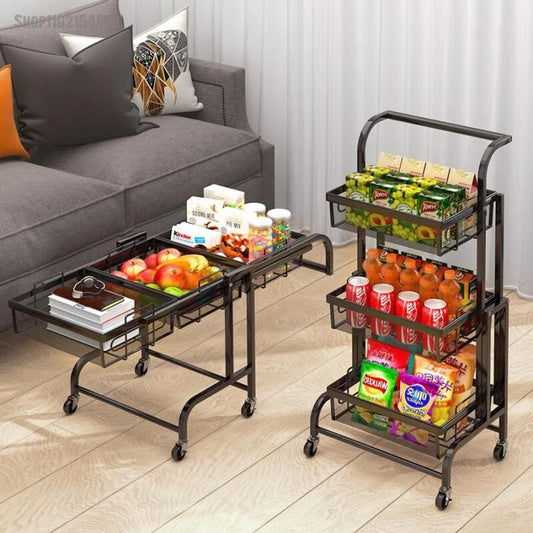 Snack Fruit Cart Rack Foldable Home Living Room Mobile Cart Kitchen Seasoning Bedroom Storage Rack