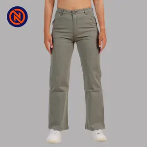 Nepster Green High Rise Stretchable Premium Straight Cotton Pants For Women