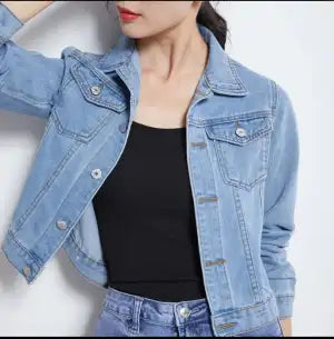Blue Grunge Designed Denim Jacket For Women