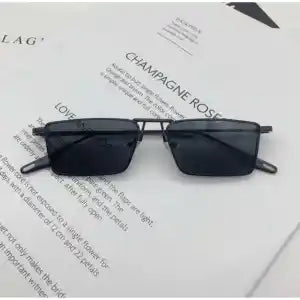 Full Black Metal Thin Square Retro Trendy Sunglasses For Men
