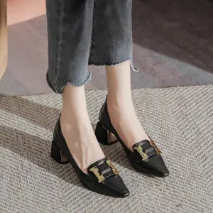 French Style Small Square Toe Thick Heeled Shoes For Women