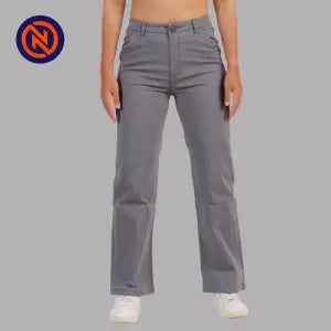 Nepster Dark Grey High Rise Stretchable Premium Straight Cotton Pants For Women