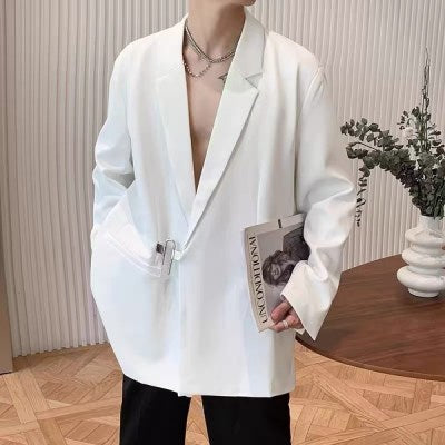 C83 Notch Padlock Slim Fit Designer Business Style Elegant Blazer " White "
