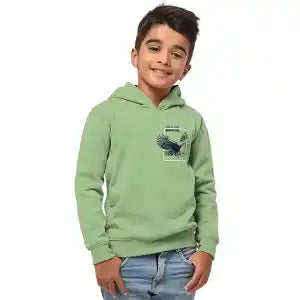 13-14 Years Boys Regular Fit Full Sleeve Hooded Cotton Sweatshirt With Rib In Light Green Color