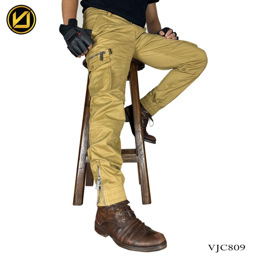VIRJEANS (VJC809) Stretchable Multi Pocket Cargo Box Pant With Zipper For Men-Golden