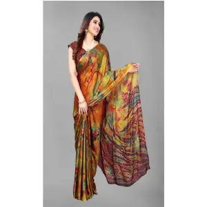 Printed, Floral Print Dailly Wear Chiffon Saree With Matching Blouse