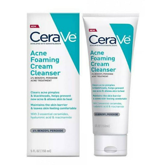 CeraVe Acne Foaming Cream Cleanser 4% Benzoyl Peroxide Acne Treatment 150ml With Free Lipliner By Genuine Collection