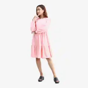 Yuva Clothing's Round Neck Full Sleeve Plain Princess Dress For Women - Pink Color | Fashion Full Sleeves Dress For Women
