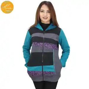 Creative Touch Multicolored Striped Zippered Hoodie For Women WJK1291