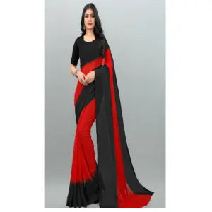Black/Red Georgette Saree With Blouse Piece For Women | Casual Saree For Women | Traditional Wear For Women