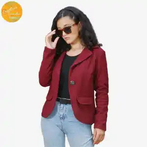 Creative Touch Maroon Front Buttoned Blazer Coat For Women WCT2070