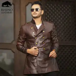 Rhino Leathers Long Leather Jacket for Men