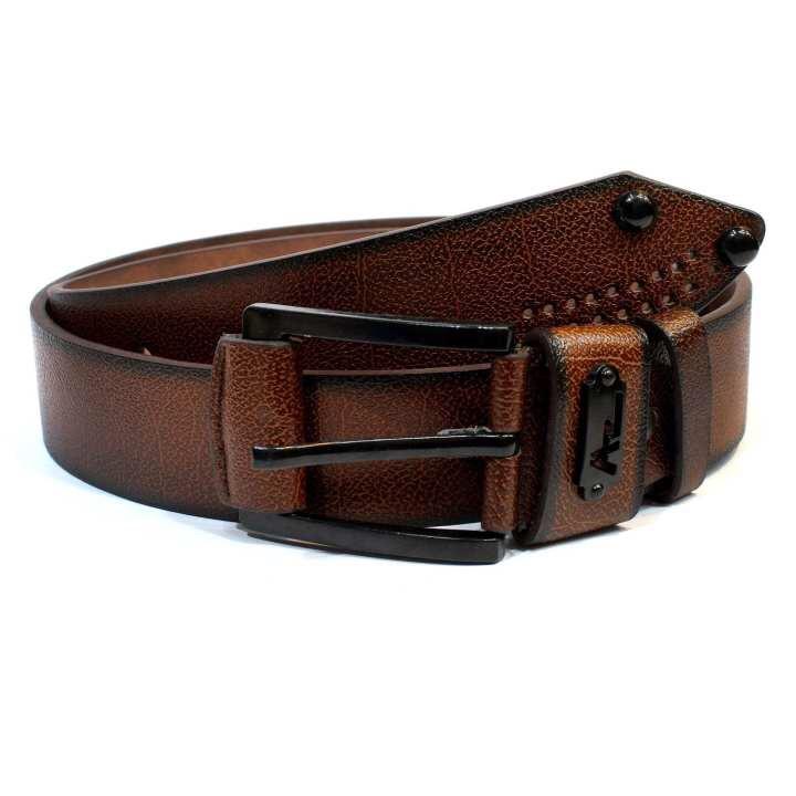 Brown Textured Belt For Men