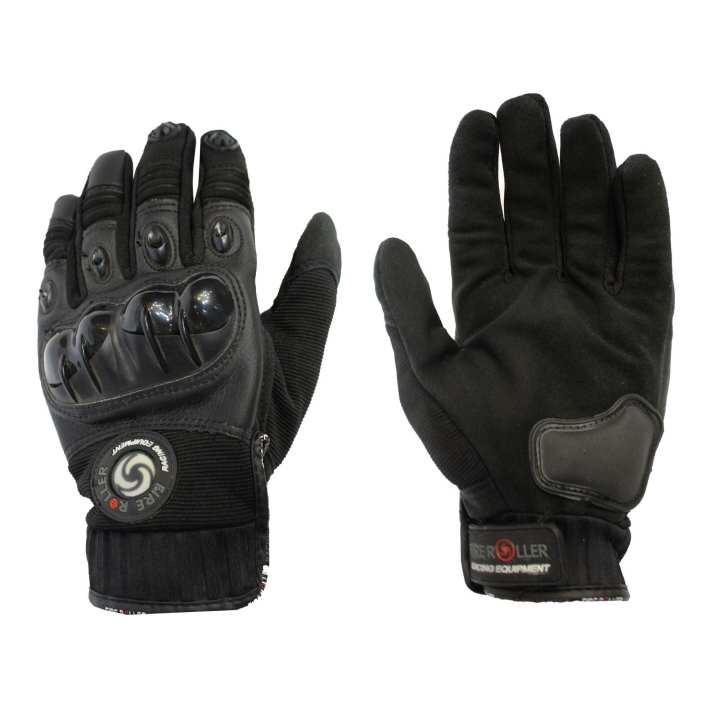 Black Hard Plastic Lock Full Finger Racing Gloves For Men